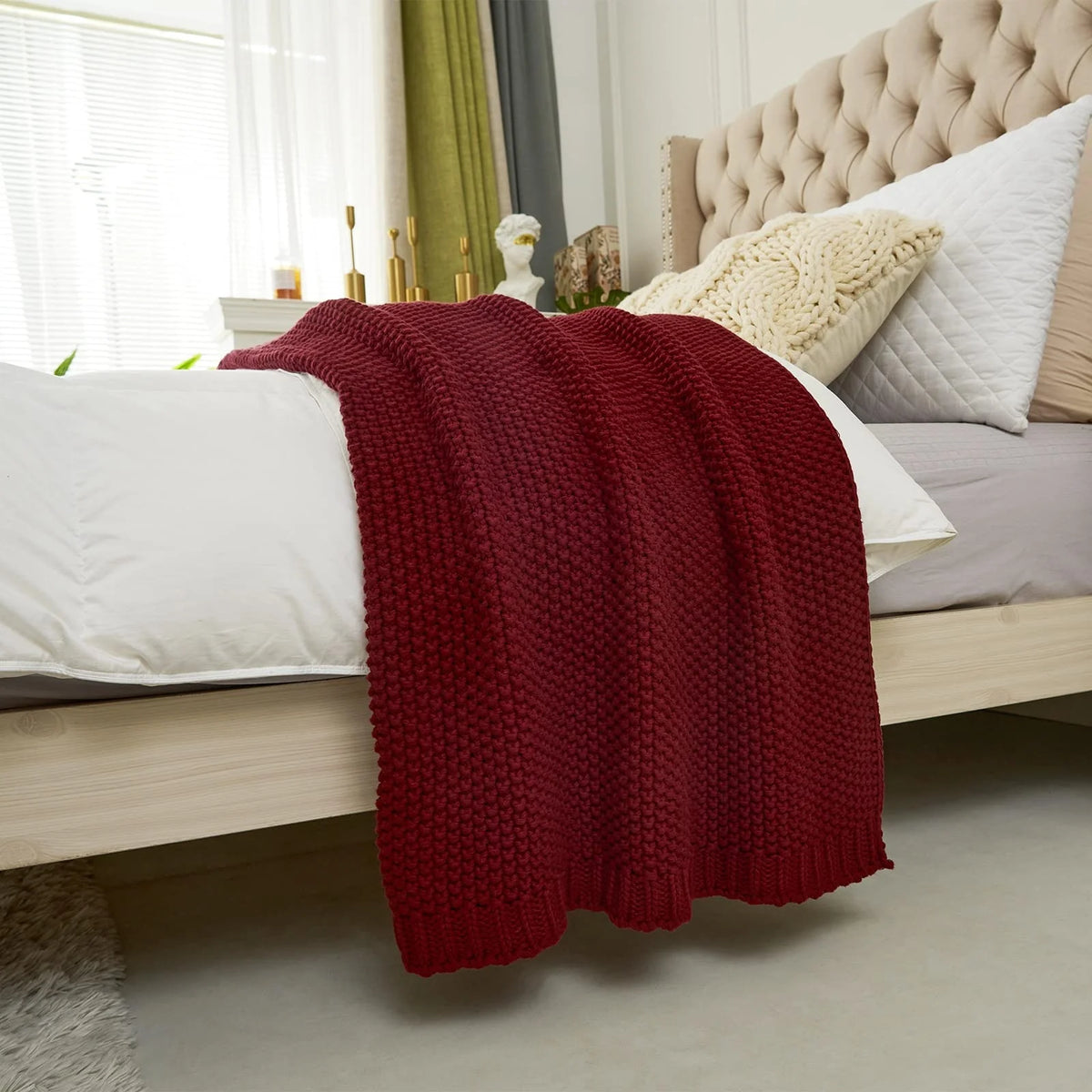 Chunky Cable Knit Throw Blanket for Bedding Couch Sofa Home Decor