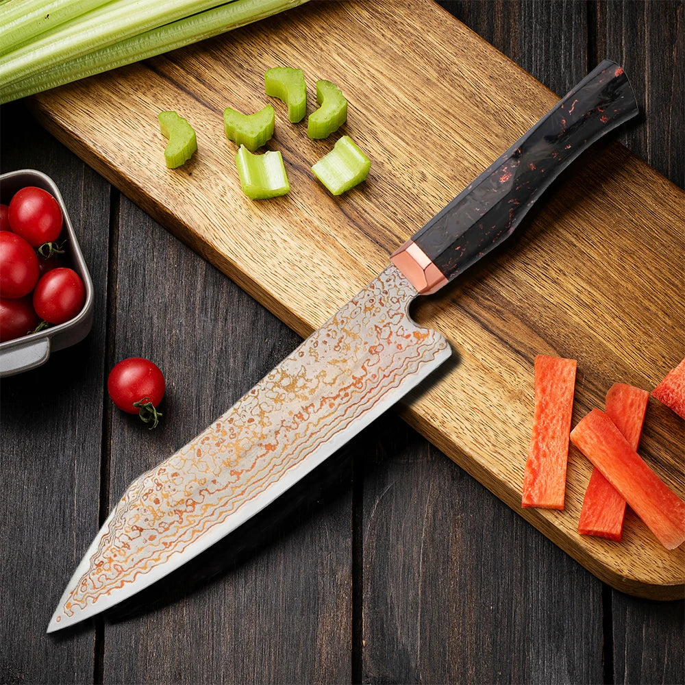 Japanese 5PCS 77 Layers Rainbow Damascus VG10 10Cr15CoMoV Core Chef Kitchen Knife Copper
