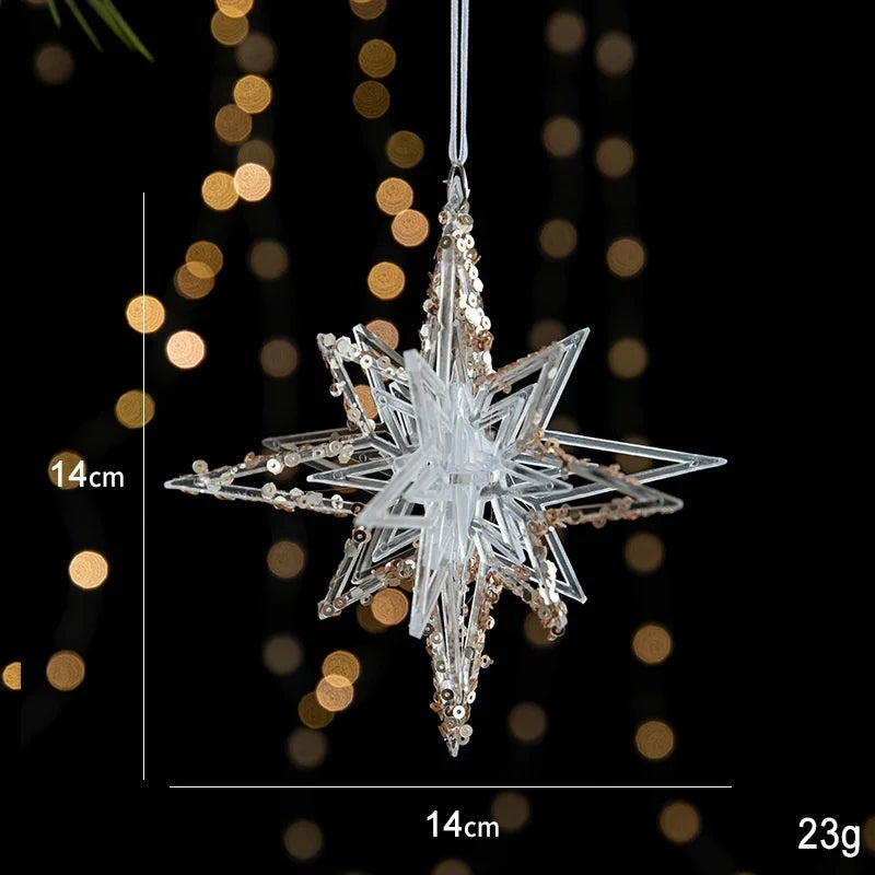 Christmas Ornaments Sequins Acrylic Transparent Snowflake Pendant Hanging Decor Christmas
