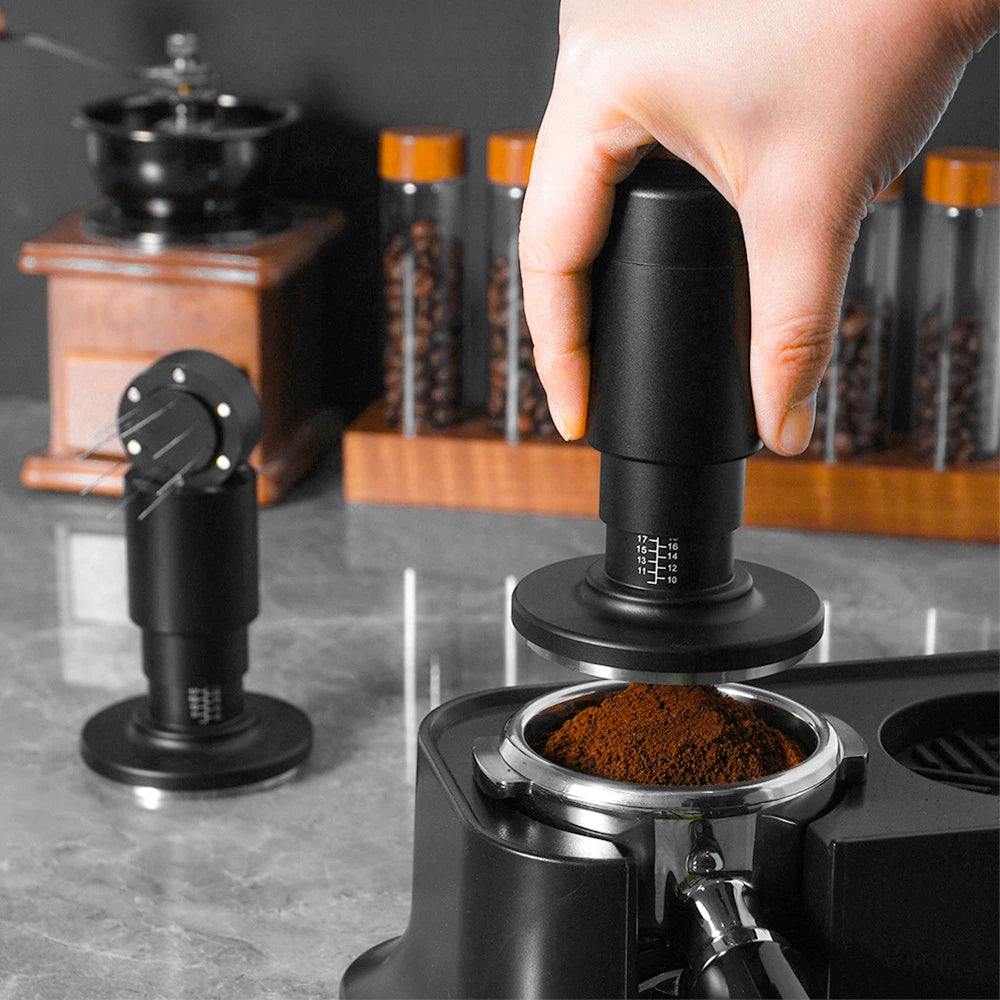 2 in 1 Commercial Espresso Tamper WDT Tool Magnetic Distributor Calibrated Coffee Tamper