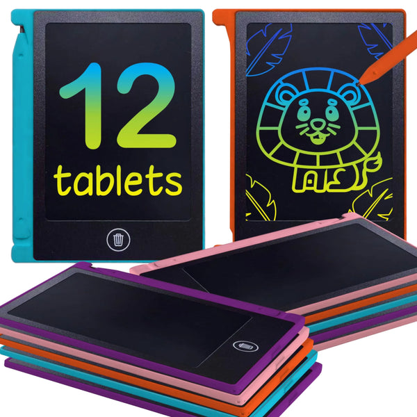 Party Favor Kids 12-Pack Mini LCD Writing Tablet Drawing Board-4.5-Inch Plastic