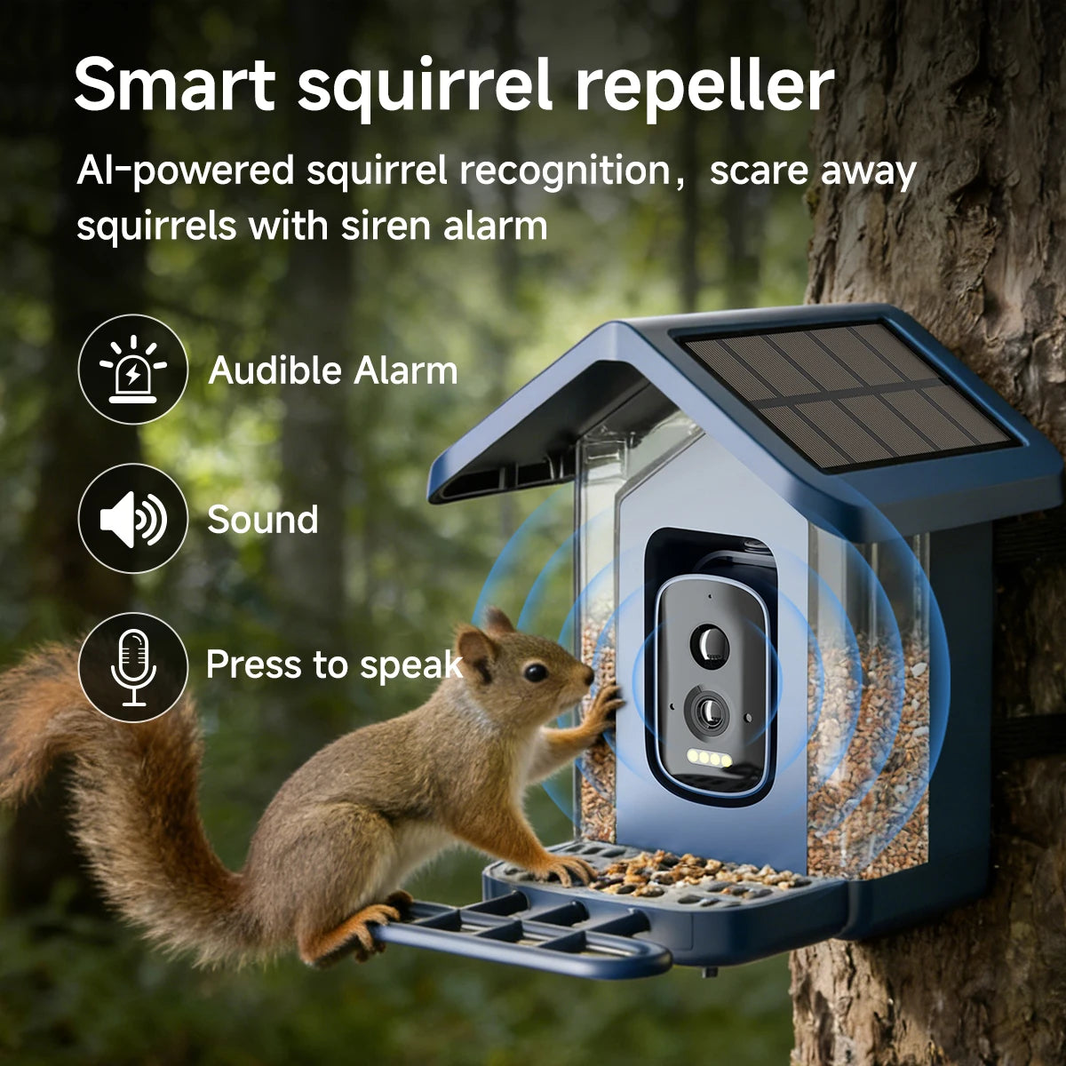 Solar Powered Durable ABS Smart Bird Feeder AI Camera 2.5K HD PIR Detection IP66