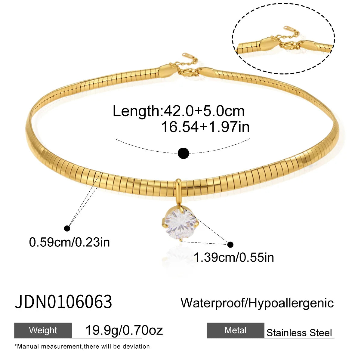 Women'S 18K Gold-Plated Stainless Steel Choker Necklace Sporty Light Luxury Elastic
