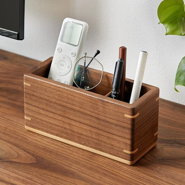 Wooden Japanese Style Rectangular Desktop Organizer Remote Control Holder Office Tea
