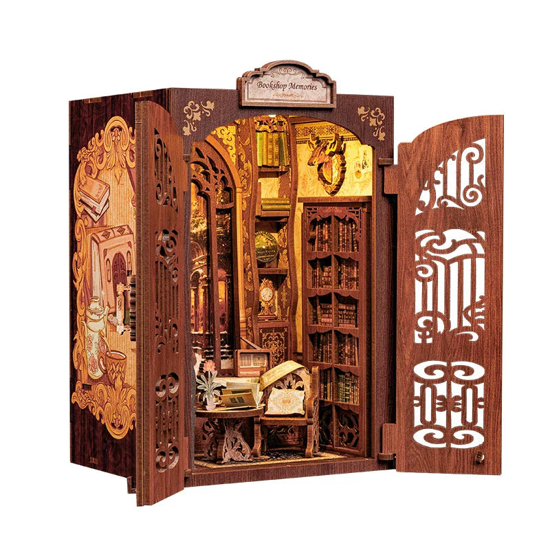 Top Gift DIY Book Nook 3D Wooden Puzzle Miniature House DIY Craft Kit Assembled Wooden Toy