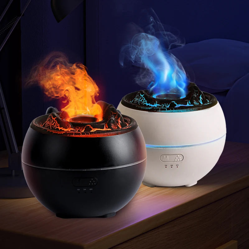 Volcano Flame Aroma Diffuser Simulation Fire Ultrasonic Cool Mist Humidifier USB Colorful