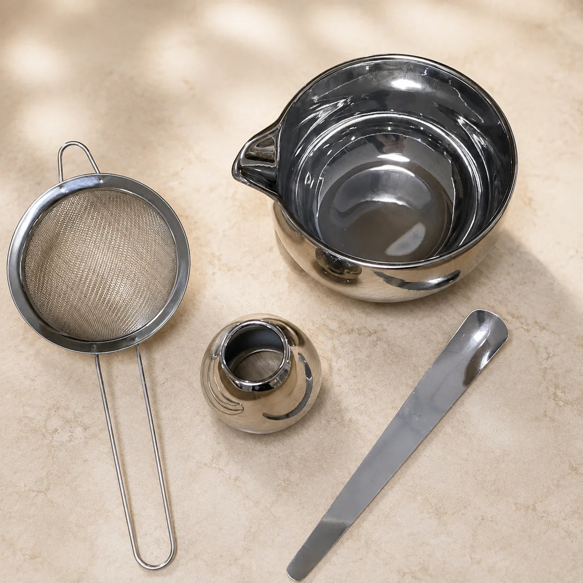 Silver Ceramic Matcha Bowl With Spout 4/5/6 Pcs Matcha Kit With Sifter Matcha Whisk