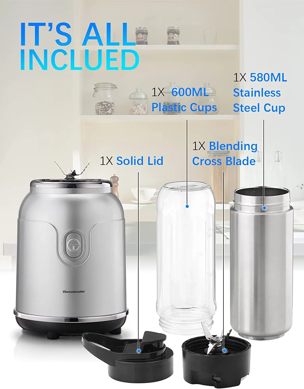 Retro Personal Blender with 6 Blades, Portable Multi-Purpose Electric