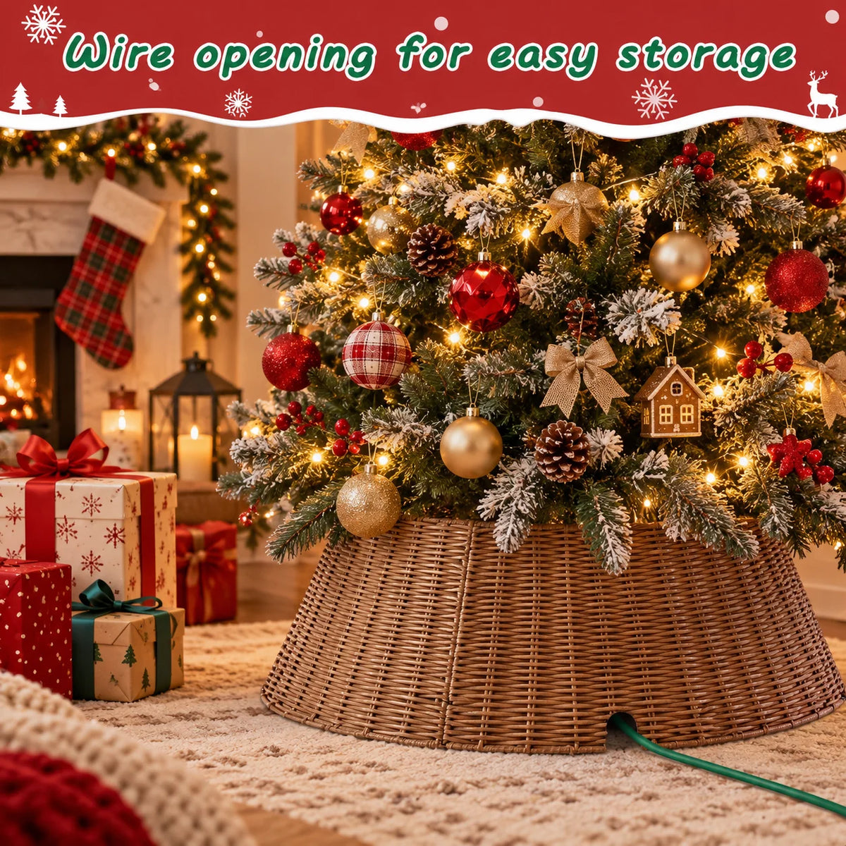 27 Inch Wood Classic Christmas Tree Collar for 7.5ft Artificial Trees Handcrafted Rustic