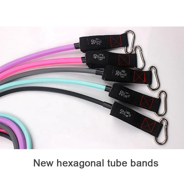 Fitness Custom Handle Loop Printed Latex TPE 11pc Resistance Bands Set for Yoga