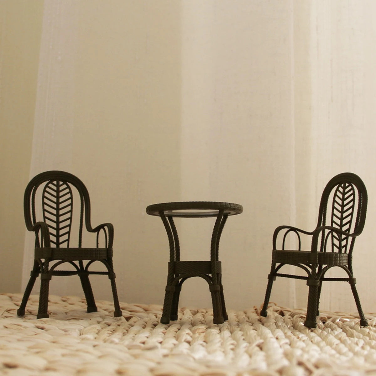 Exquisite Miniature Mouse Dolls in Knitted Outfits with Delicate Micro - Furniture,