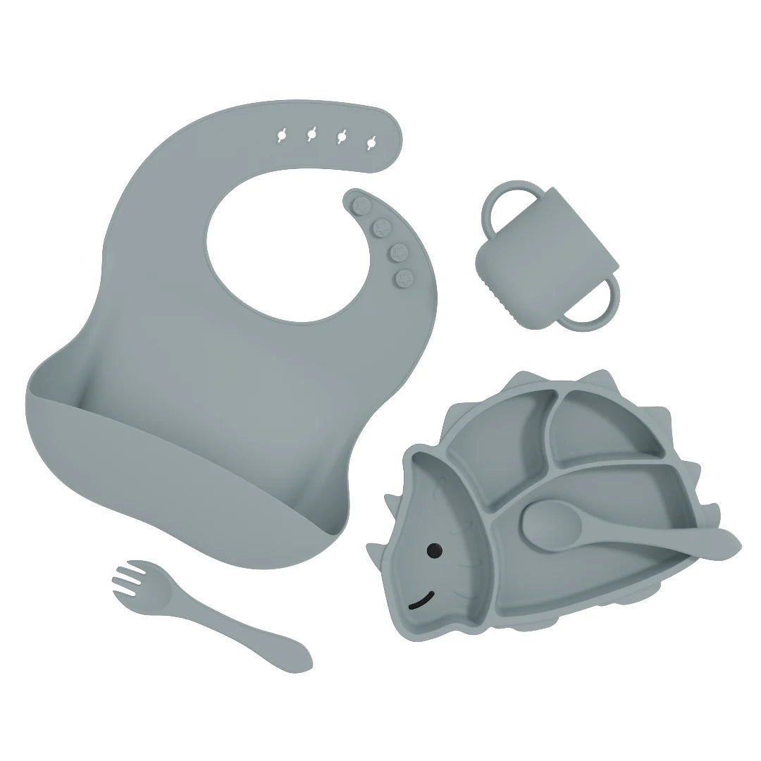 Fubon Silicone Manufactory Dinosaur Silicone Baby Feeding Set for Dinner Lunch Breakfast