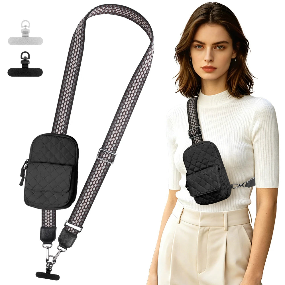 CS Unisex Adjustable Crossbody Phone Strap Bag with Zipper Closure Polyester Material