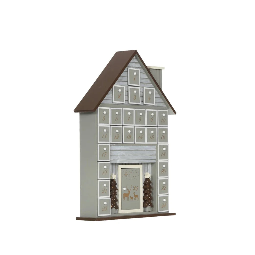 Wooden Countdown Christmas Advent Calendar Classical House Shape With Chimney 24 Days