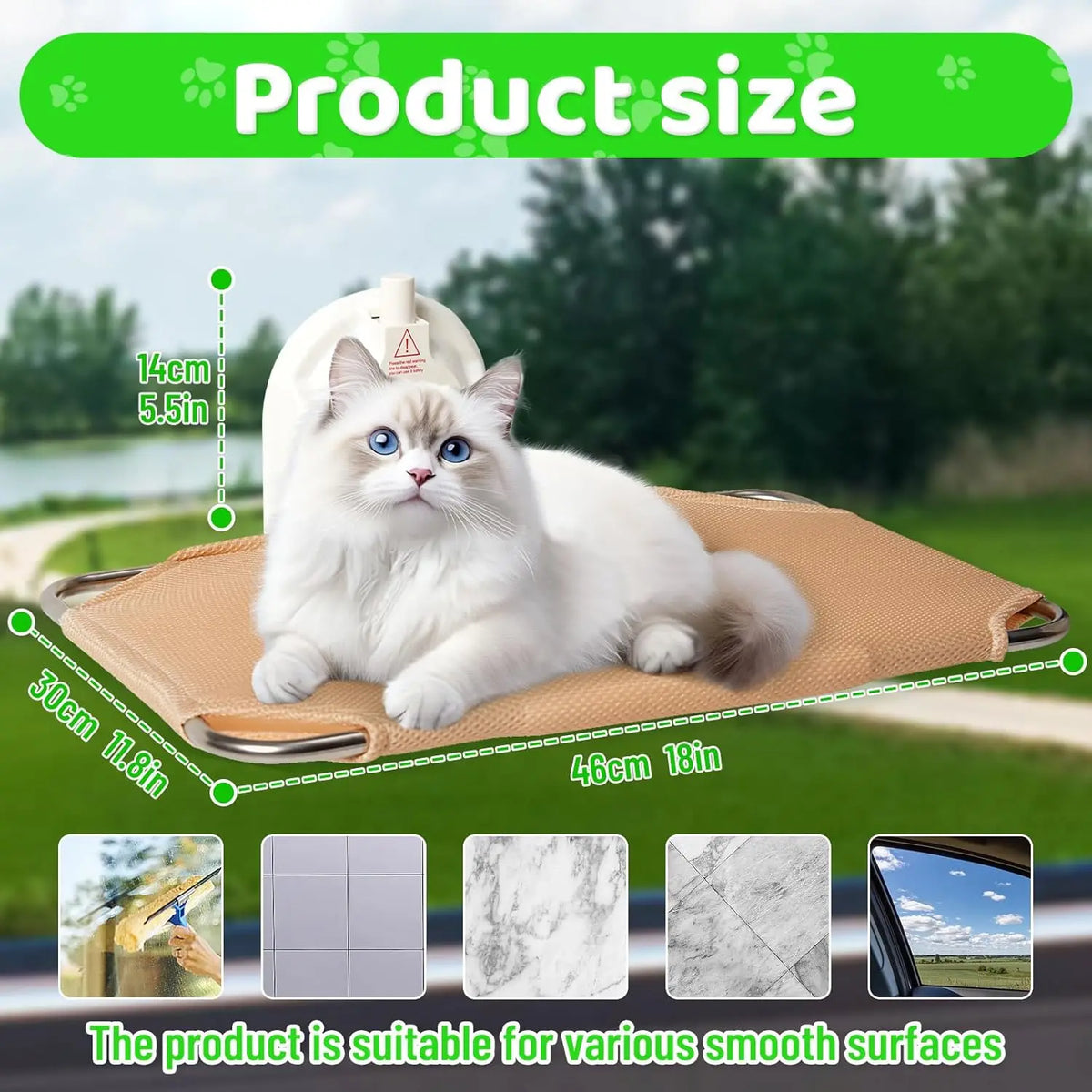 Foldable Metal Frame Single Suction Cup Cat Window Perch Lounger Hammock Seat Resting Bed