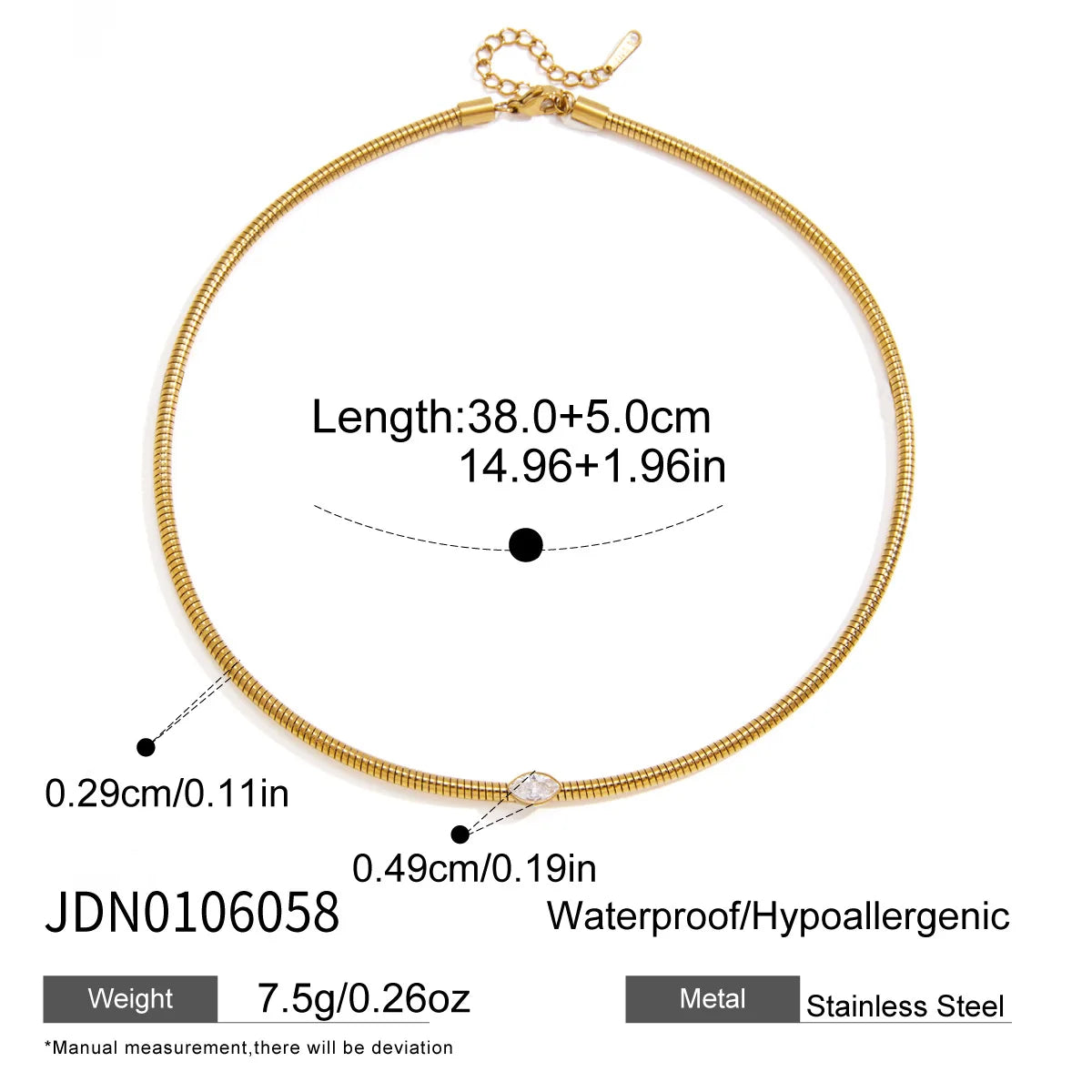 Women'S 18K Gold-Plated Stainless Steel Choker Necklace Sporty Light Luxury Elastic