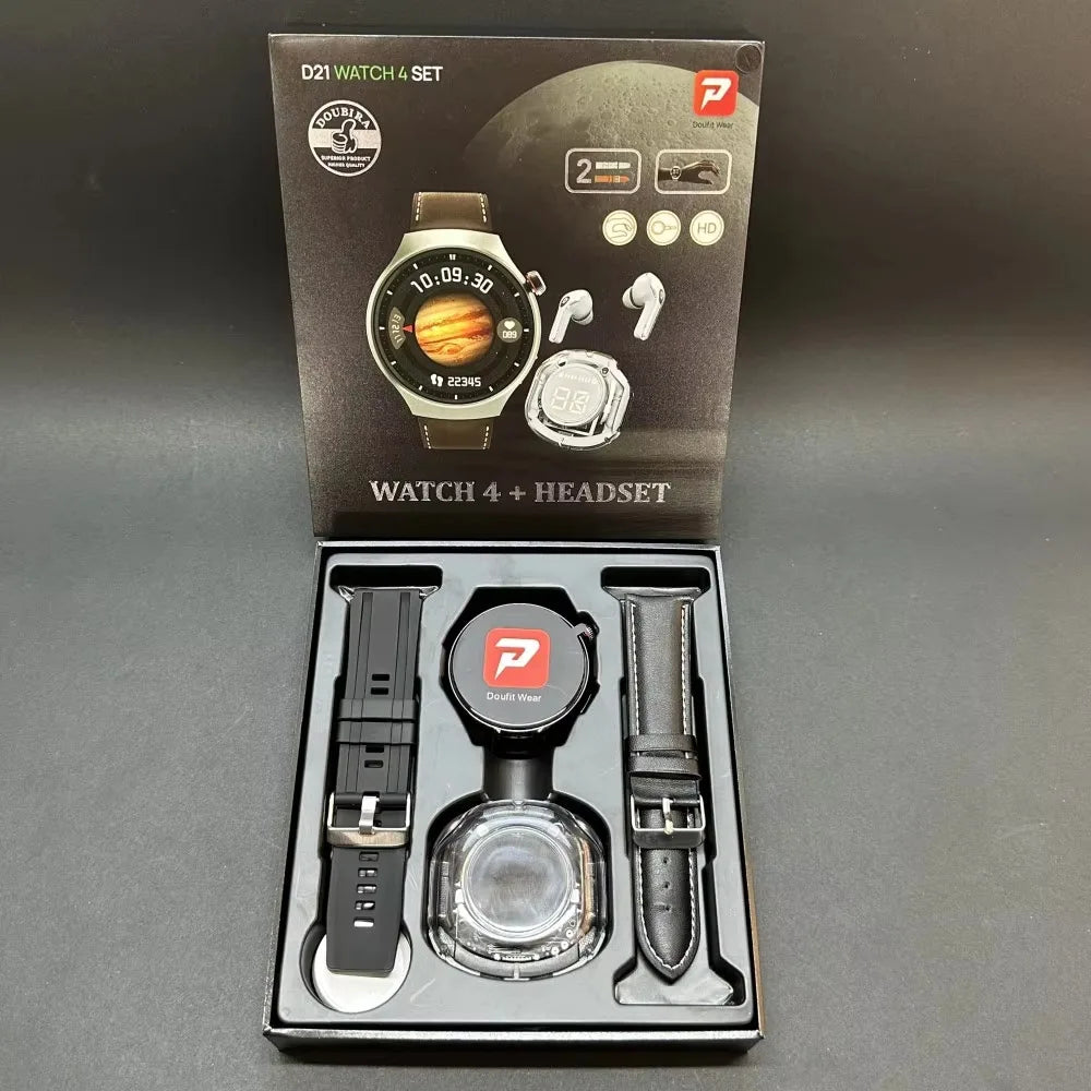 D21 Smart Watch 4 Headphone 2 1 Set Double Strap 1.52 TFT BT Call Heart Rate Sport