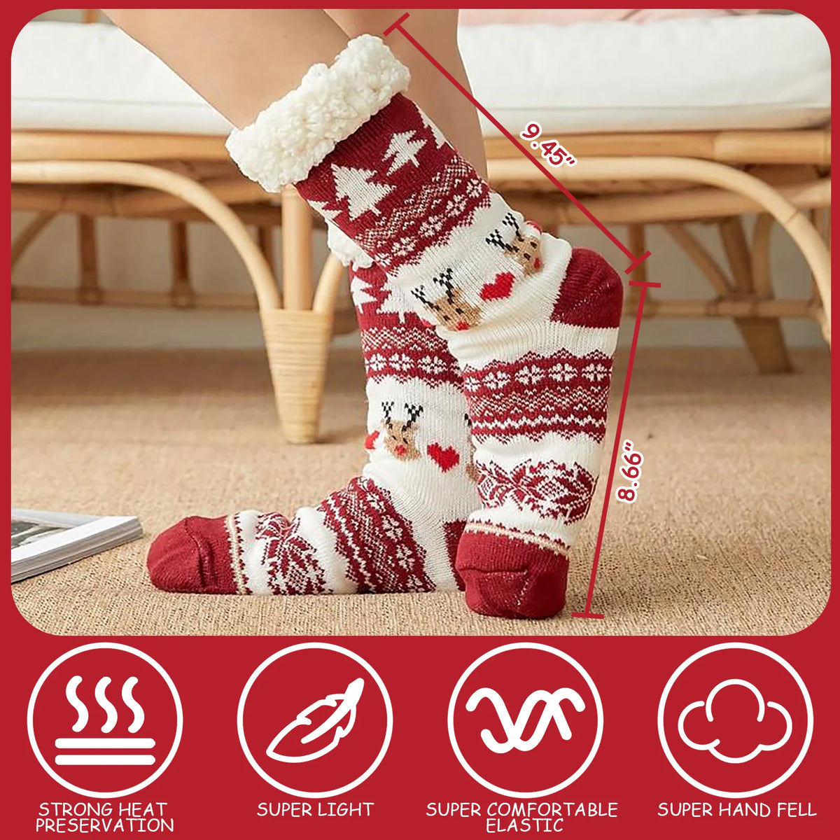 Christmas Stockings Big Size 2-Pack 18-Inch Extra Long Hand-Knitted Cotton Red/Green