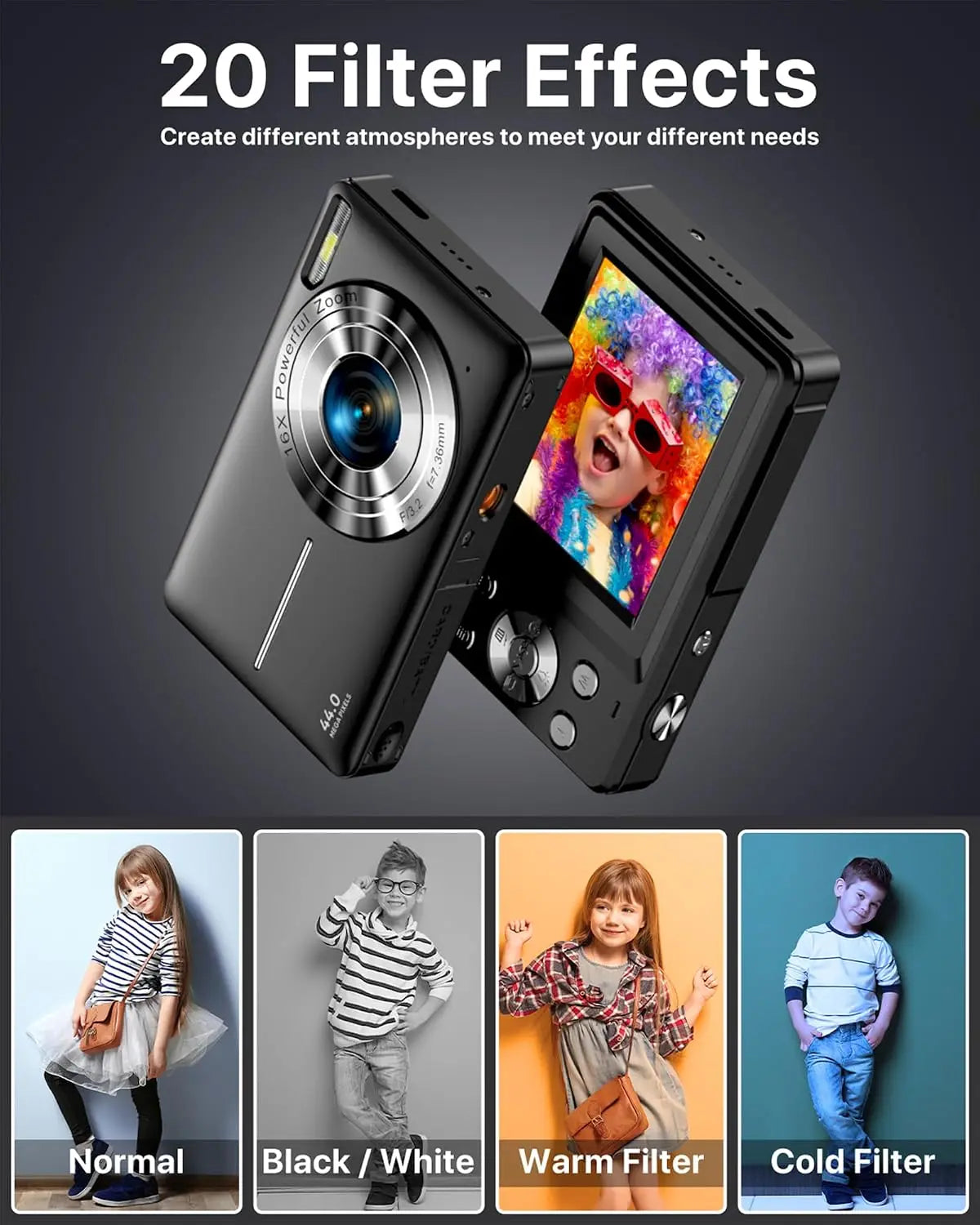 Digital Camera HD 1080P for Teens Anti Shake Point Shoot Cameras Portable 16X Zoom
