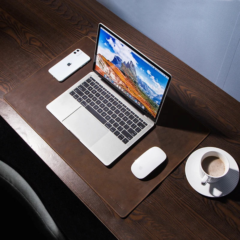 Custom Crazy Horse Leather Laptop Mouse Mat Oversize Anti Slip Office Desktop Computer