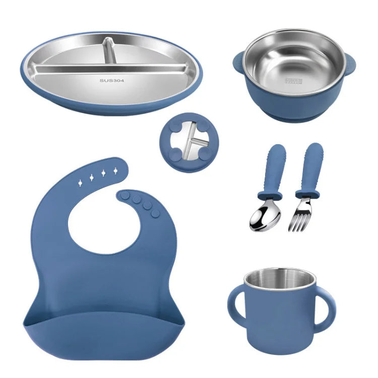 Children'S New Silicone & Stainless Steel Baby Toddler Feeding Cutlery Set 6 in 1 BPA