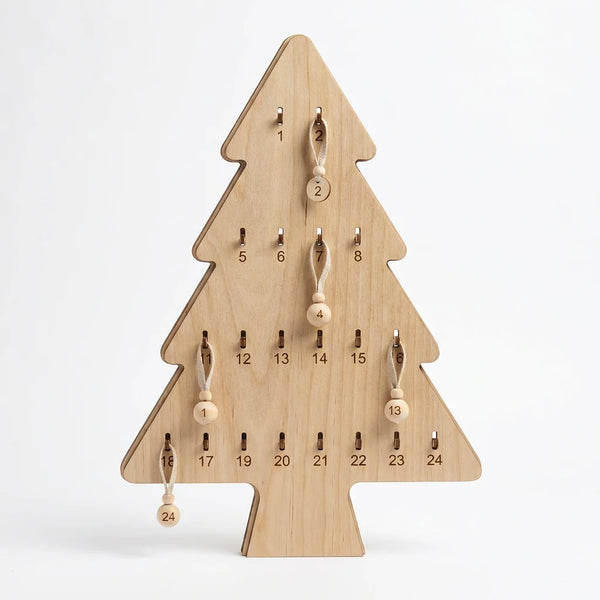 Christmas Wooden Crafts Advent Tree | 24-Day Countdown Calendar with Hooks | Laser Cut