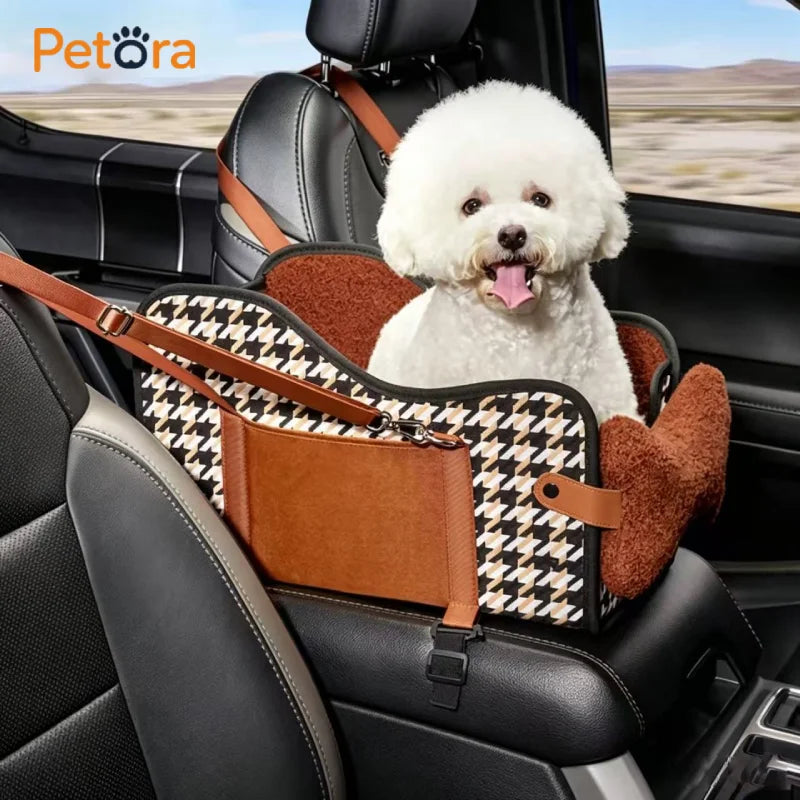 Dog Car Seat Bed with Hard Bottom, Open-Top or Lidded Pet Travel Seat