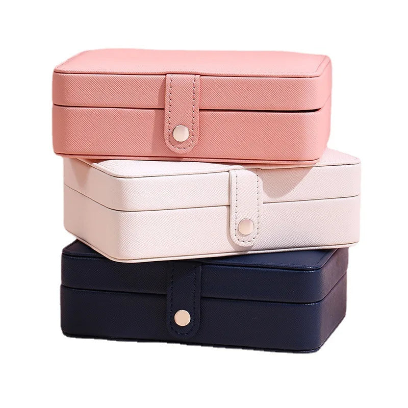 Portable Travel Square Leather Jewelry Box Storage Organizer with Earring Holder Display