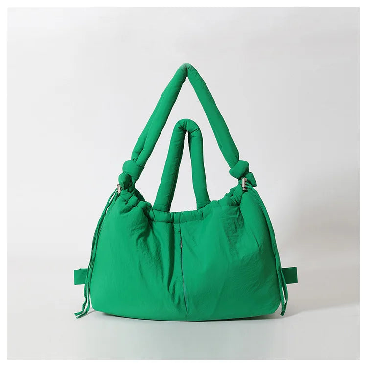 Waterproof Nylon Tote Bag Padded Handles Pillow Shape Foldable Shoulder Carry Handbag