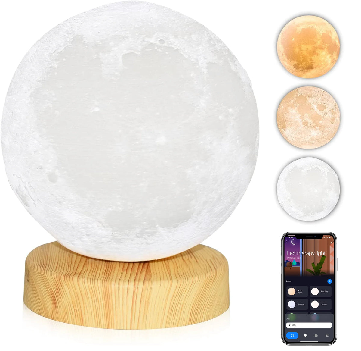 New Releasing Modern SAD Lamp 24W 10000 Lux 3D Moon Light Desk Lamp with USB Charging