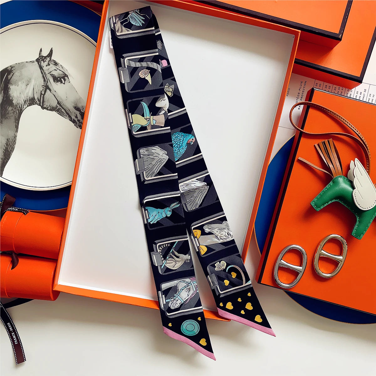 5*86 Cm Neck 100% Silk Scarf Custom Printing Scarves Designer Head Bag Women Stylish