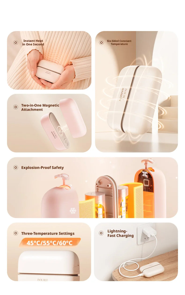 Magnetic Electric Hand Warmer 2 Pack 6000mAh Rechargeable USB Portable Mini Overheat