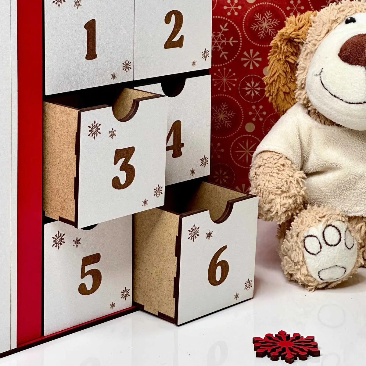 Christmas Advent Calendar Wooden Gift Decoration with Drawer for Countdown Gift