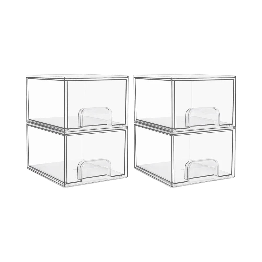 4-Piece 4.4' Tall Clear Acrylic Storage Drawers Stackable Makeup Organizer for Bathroom