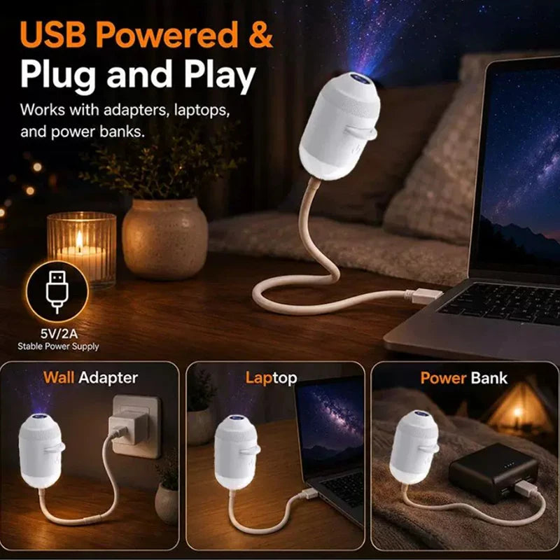 USB Galaxy Projector Night Light Flexible Gooseneck Starry Sky Projection Bedside Lamp
