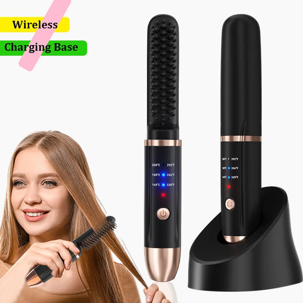 Professional Hair Straightener Rechargeable Fast Heater Beard Straightening Comb Electric