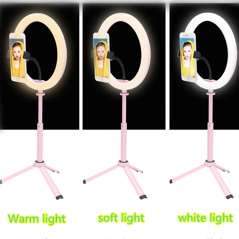 10inch LED Ring Light with Tripod Mini Table Lamp Ring Light Adjustable Brightness Tik