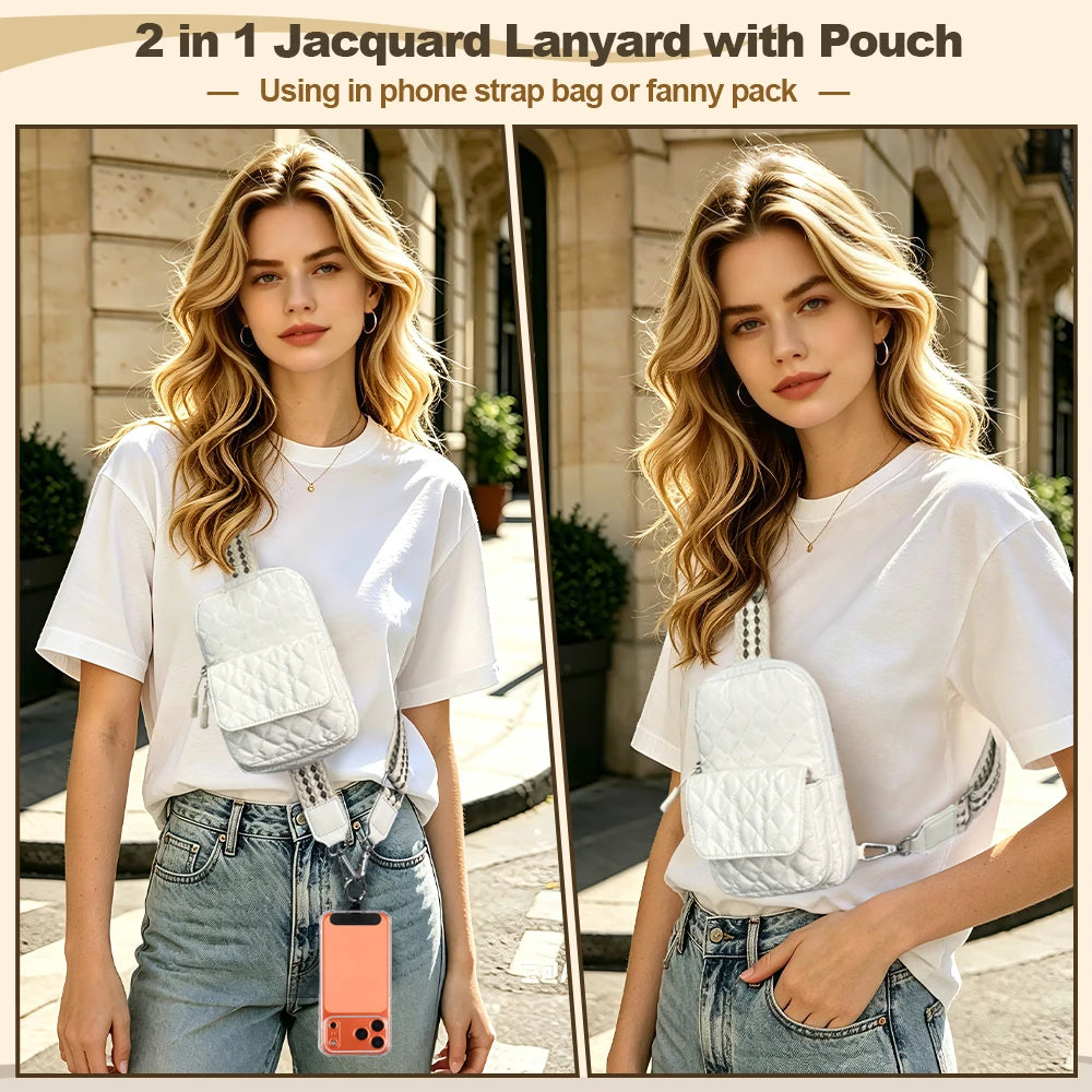 CS Unisex Adjustable Crossbody Phone Strap Bag with Zipper Closure Polyester Material