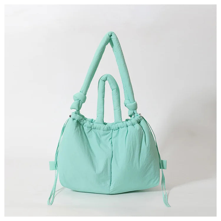 Waterproof Nylon Tote Bag Padded Handles Pillow Shape Foldable Shoulder Carry Handbag