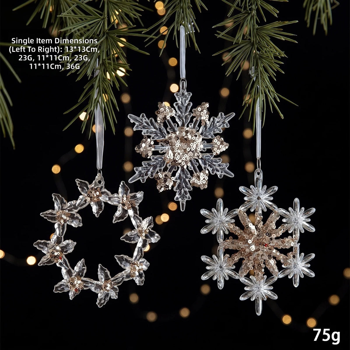 Christmas Ornaments Sequins Acrylic Transparent Snowflake Pendant Hanging Decor Christmas