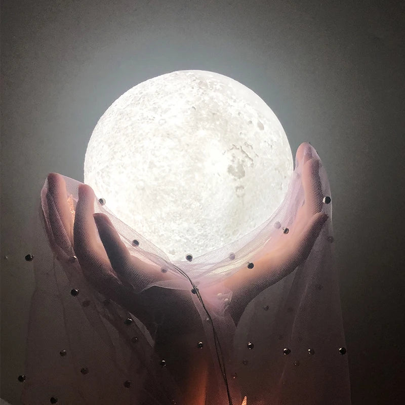 3D Printed Crystal Moon Lamp LED Night Light Sleep-Aid Atmosphere Baby Nursery Bedroom