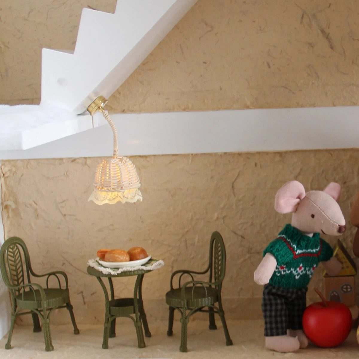 Exquisite Miniature Mouse Dolls in Knitted Outfits with Delicate Micro - Furniture,