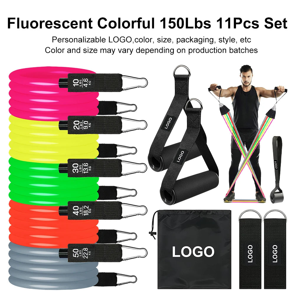 Latex Resistance Band Set 12 Piece 10-50 Lbs Full Body Strength Training Home Gym