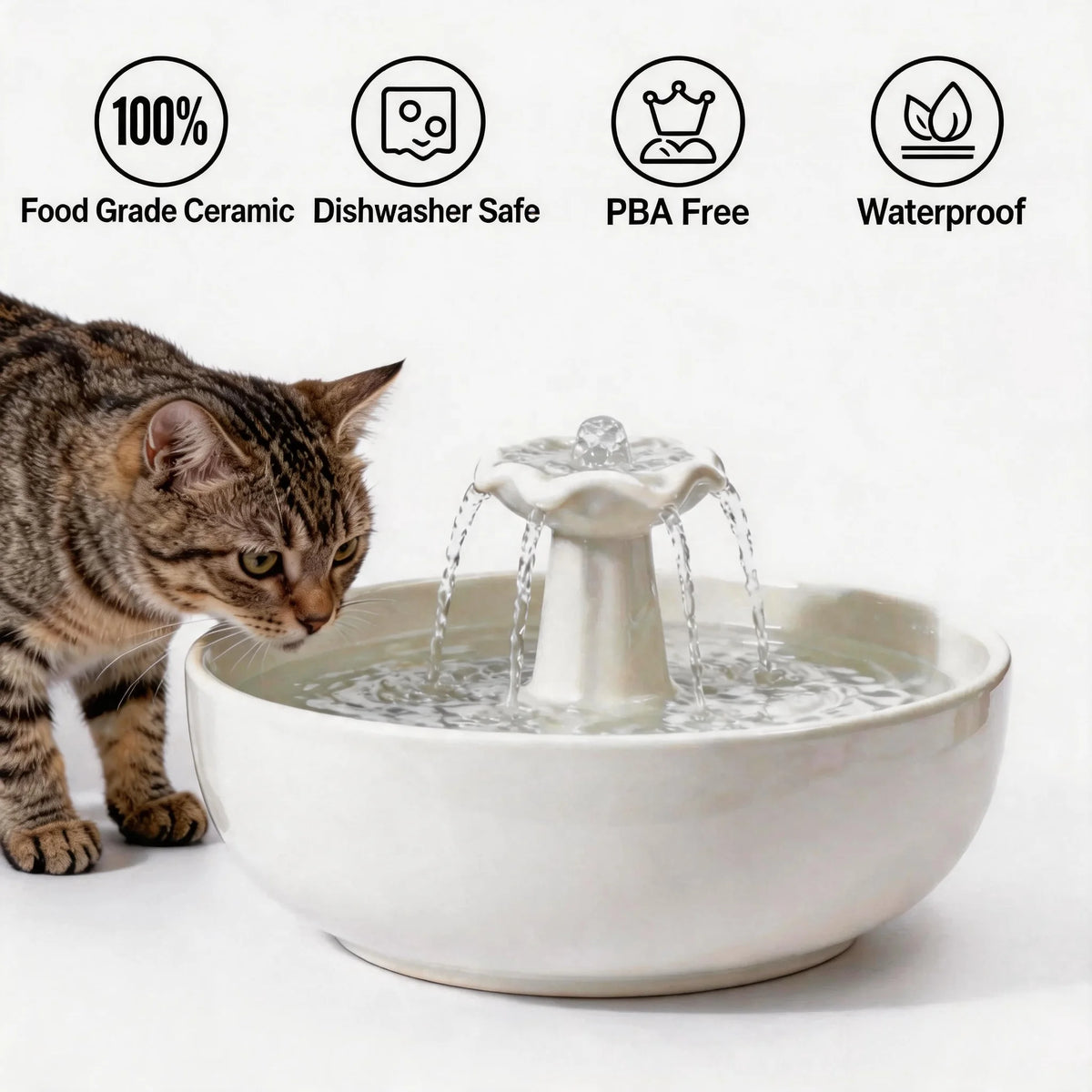 Cute Kitty Ceramic Pet Water Fountain Automatic Drinking Dispenser For Cats Dogs Wireless
