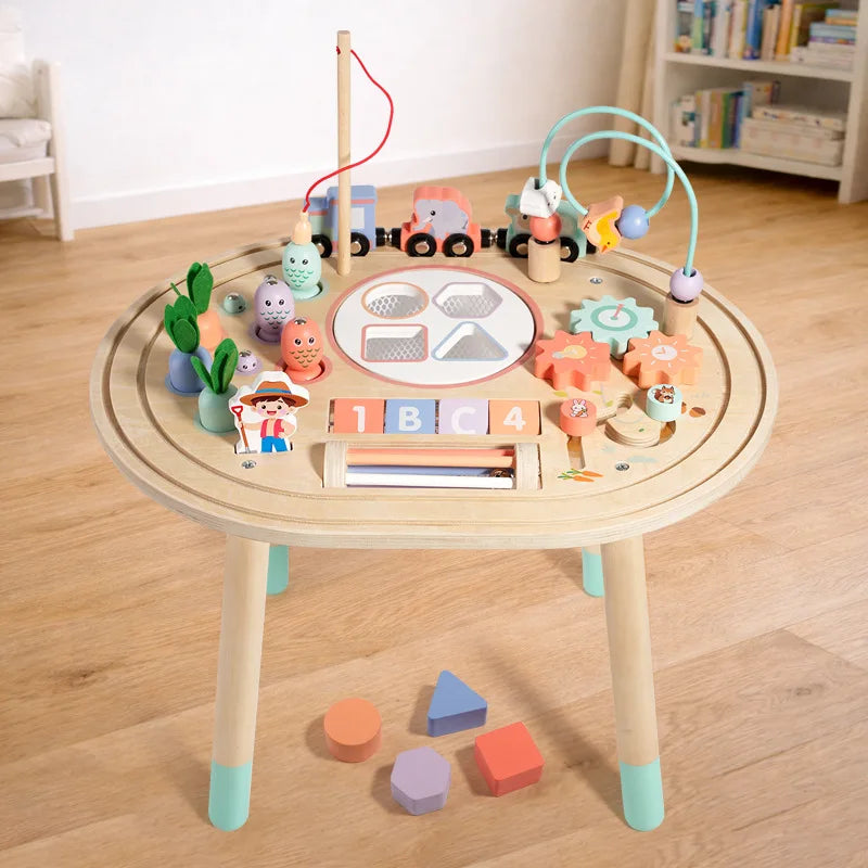 Montessori Wooden Children 4-6 Years Activity Table Busy Board Game Beads Blocks Hand-Eye