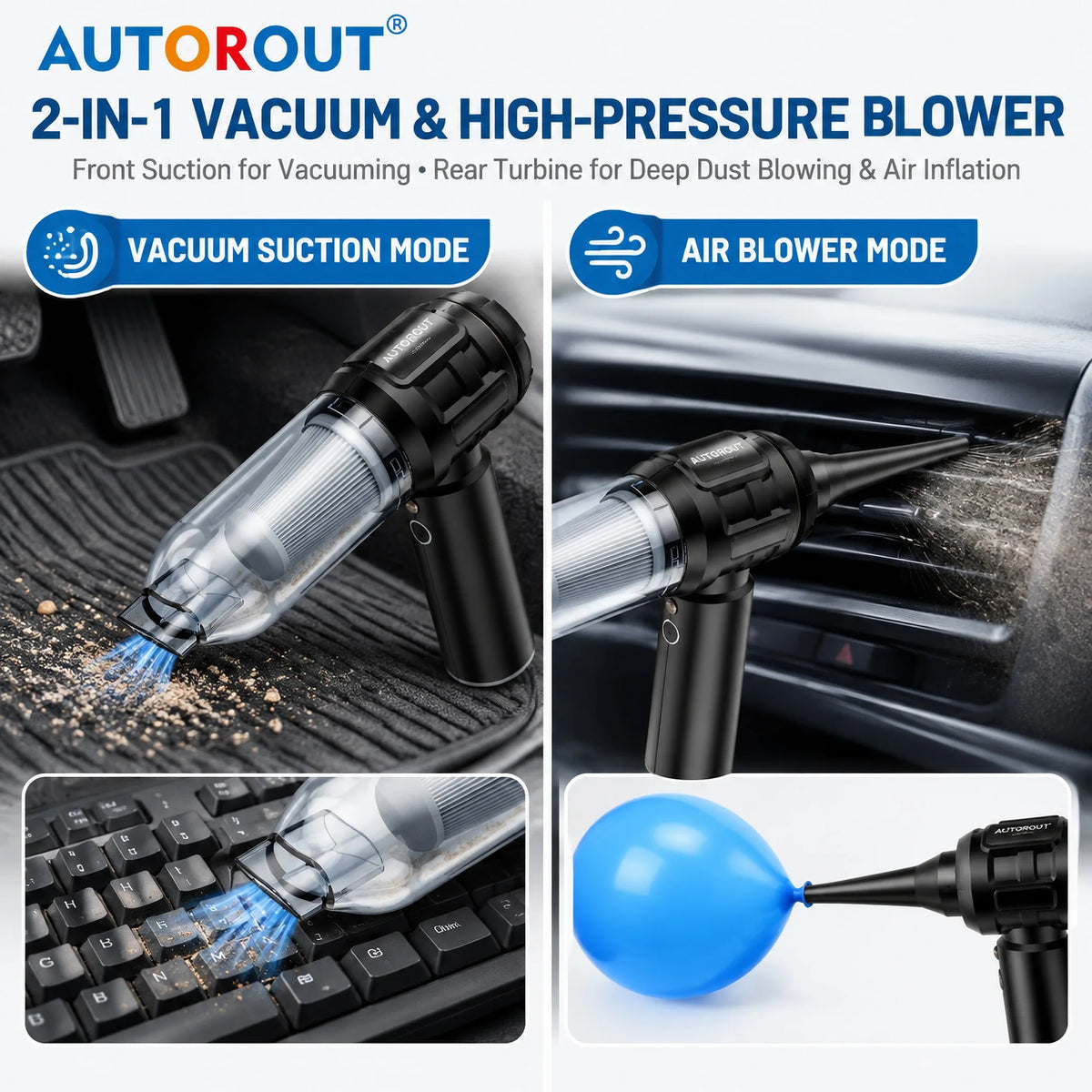 18Kpa Brushless Handheld Vacuum Cleaner Cordless Rechargeable 3-Speed Air Blower Inflator