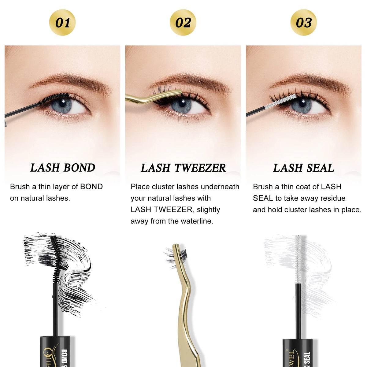 Lash Clusters Bond and Seal, Black Cluster Lashes Glue for DIY Lashes, Strong