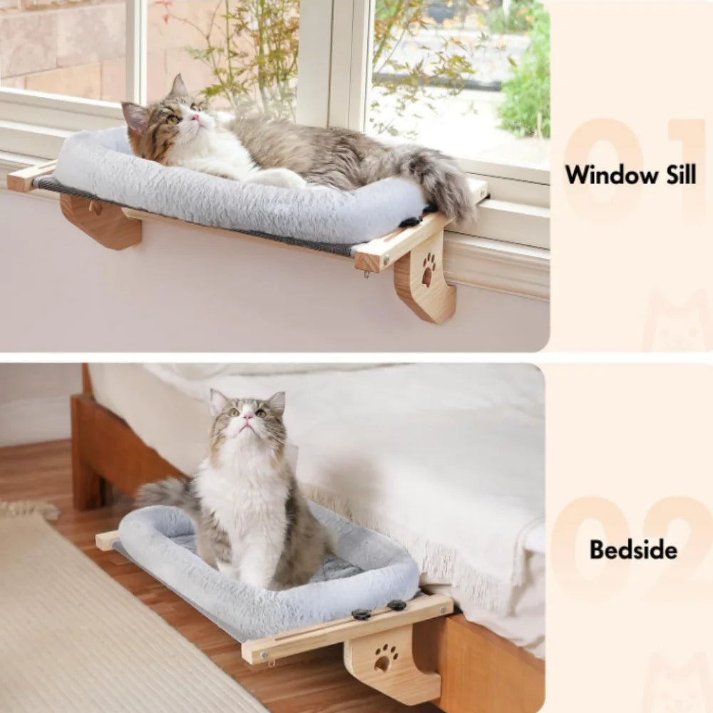 Cat Sill Window Perch Sturdy Hammock Wood Metal Frame Easy Adjust Window Seat Cushion