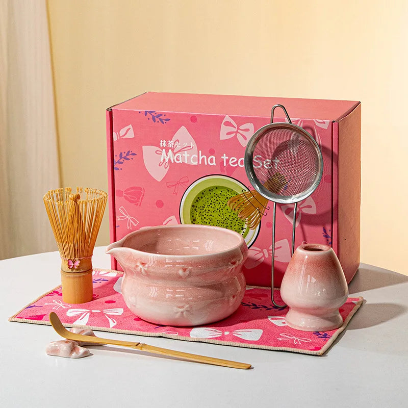 Chinese New Eco-Friendly Pink Whisk Mixing Kits Matcha Gift Set 5pcs Set Matcha Tea Set