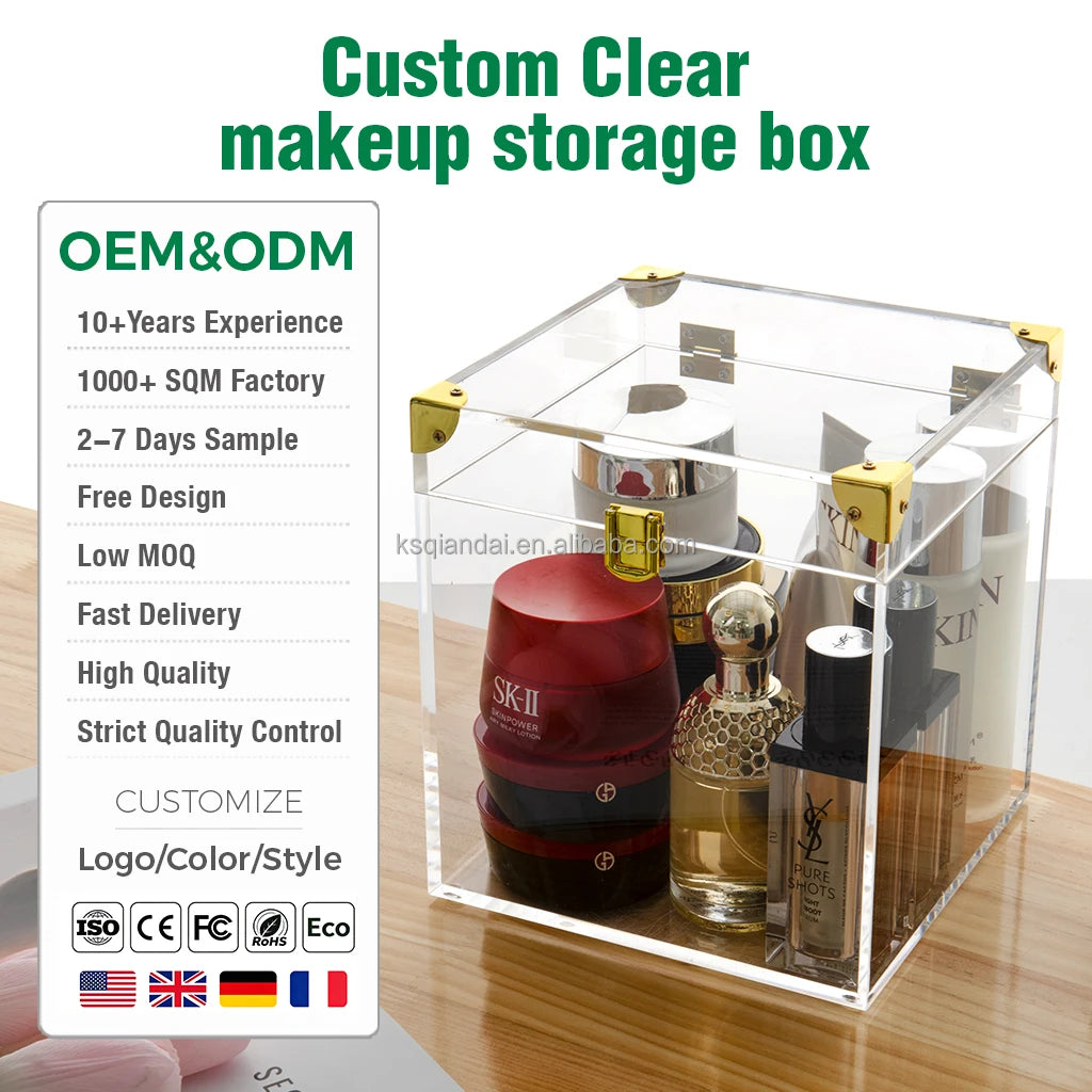 Dustproof Vanity Cosmetics Organizer Lockable Modern Acrylic Makeup Storage Box